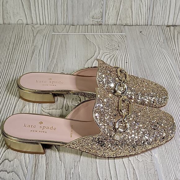Kate Spade New York Glendi Gold Glitter Slip On Mules Womens Size 5.5 NEW - Picture 3 of 15